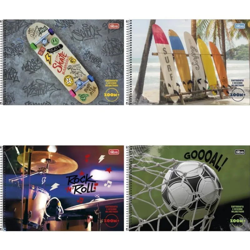 Caderno Desenho Milimetrado Zoom+ 96FLS Masculino Espiral PCT.C/04 - Tilibra - Papelaria