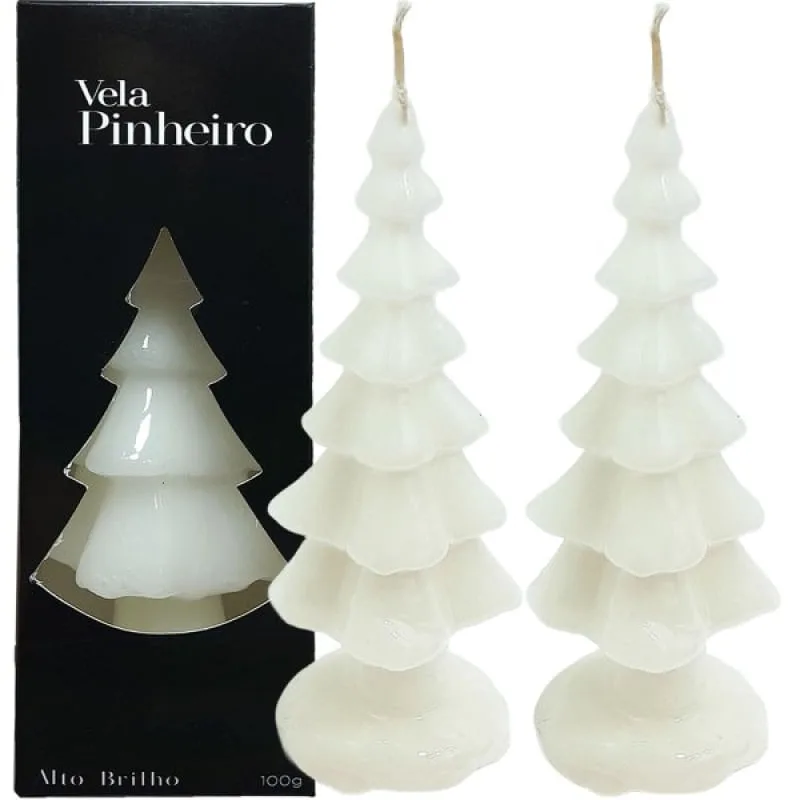 Velas Decorativas Pinheiro Natalino Branco De 20cm Kit 4pçs - Genérico