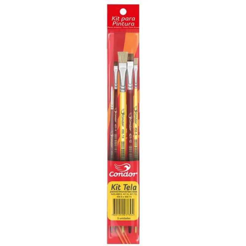 Pincel Artístico Para Tela 498 Condor Kit Com 5 Pincéis