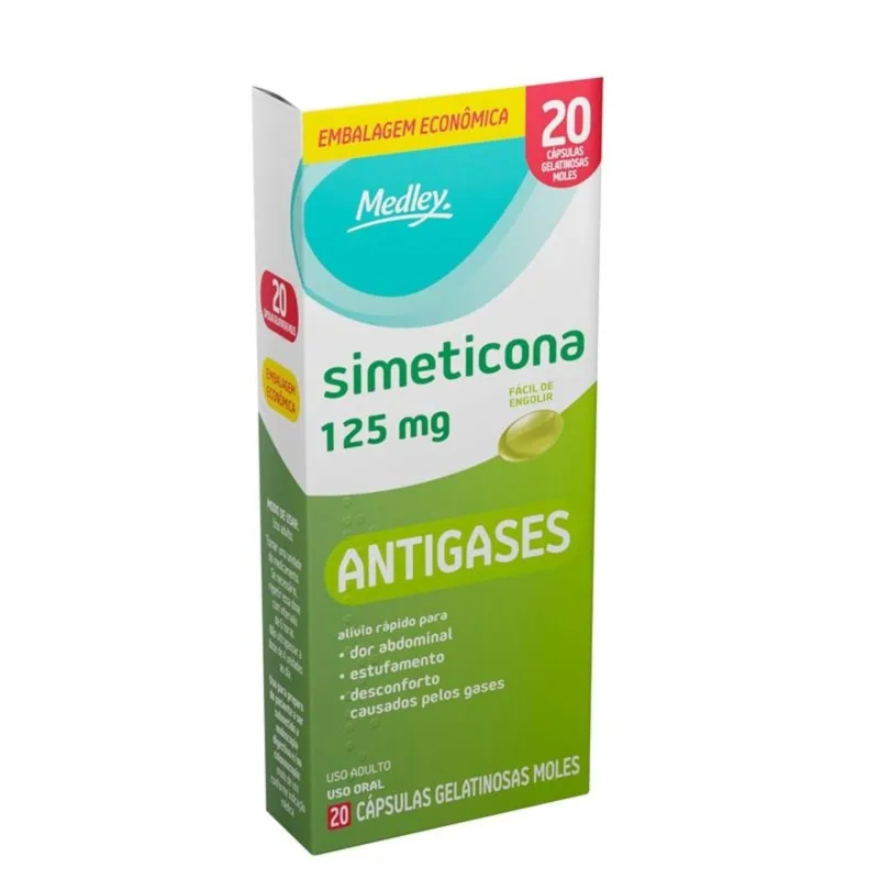 Antigases Simeticona 125mg 20 Cápsulas Gelatinosas Moles Embalagem Econômica Genérico Medley - Simeticona - Medicamentos E Saúde