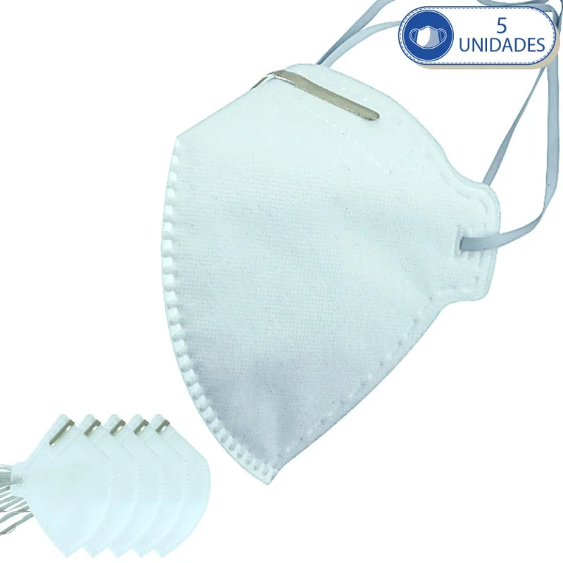 5 Máscaras Descartáveis ksn PFF2 Branca com Clip Nasal e Elástico de Cabeça