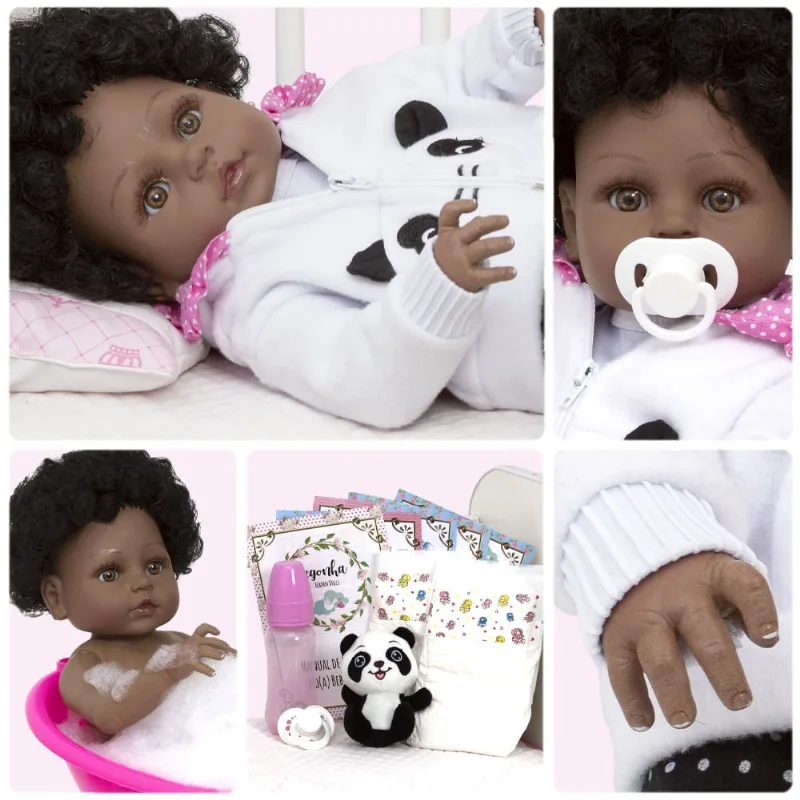 Boneca Reborn Realista Negra Panda Acessórios Envio Imediato