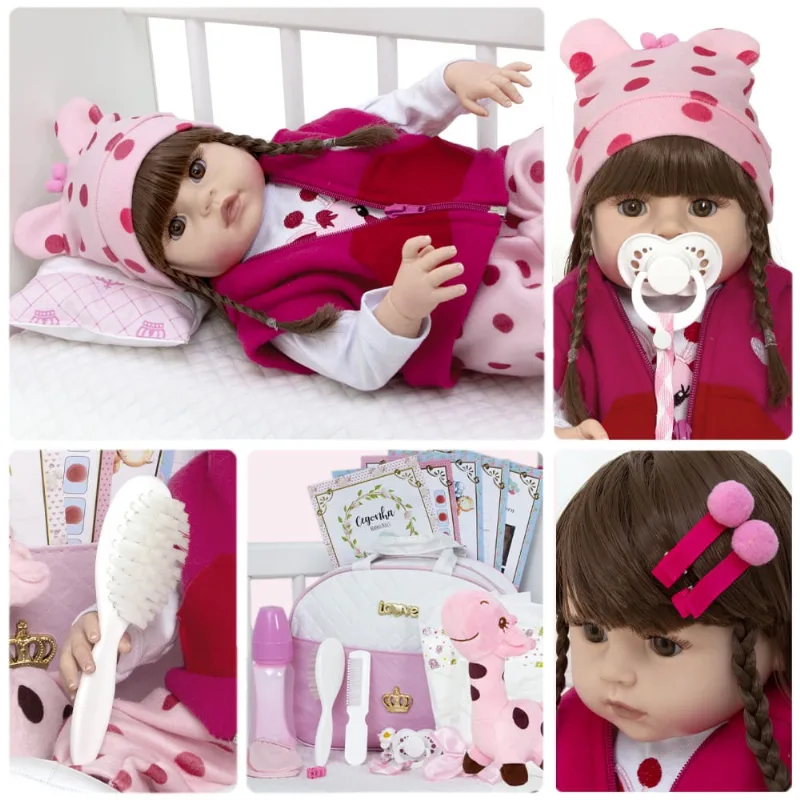 Boneca Reborn Toda de Vinil Siliconado Girafinha 52cm Bolsa