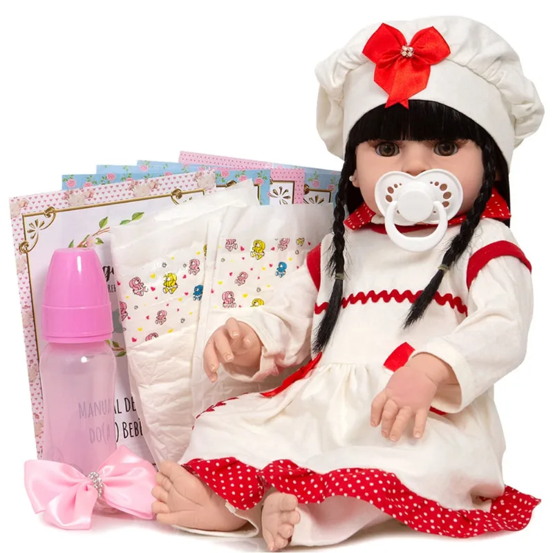 Boneca Tipo Reborn Morena Fofinha Completa 13 Acessórios