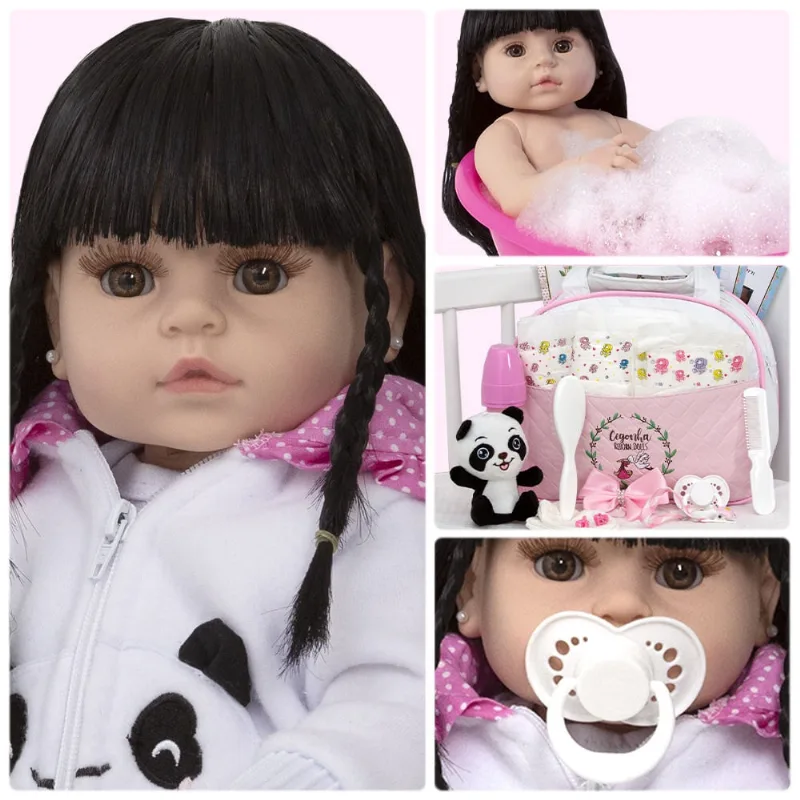 Bebe Tipo Reborn Panda Corpo Inteiro Silicone 21 Acessórios