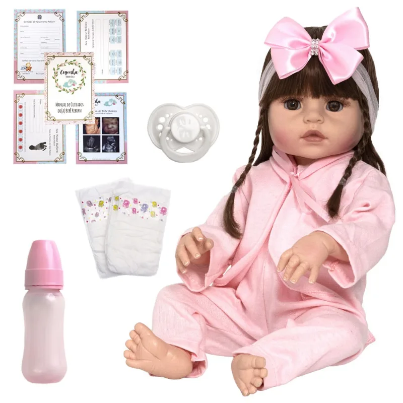 Boneca Bebe Reborn Recem Nascida Menina com Vários Itens