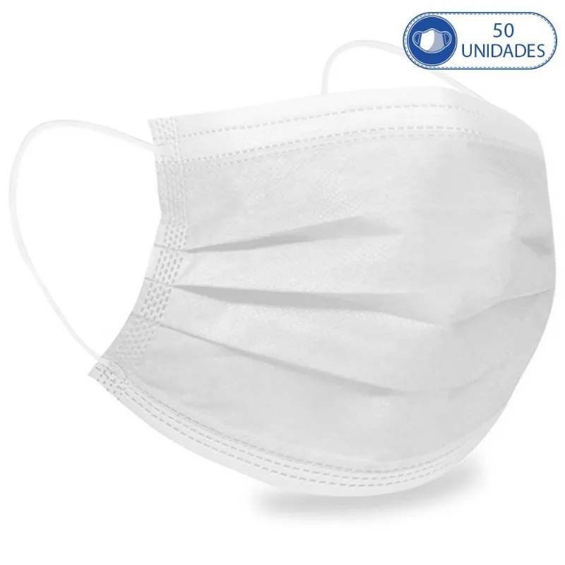 50 Máscaras Cirúrgicas Infantis Branca Descartável Tripla
