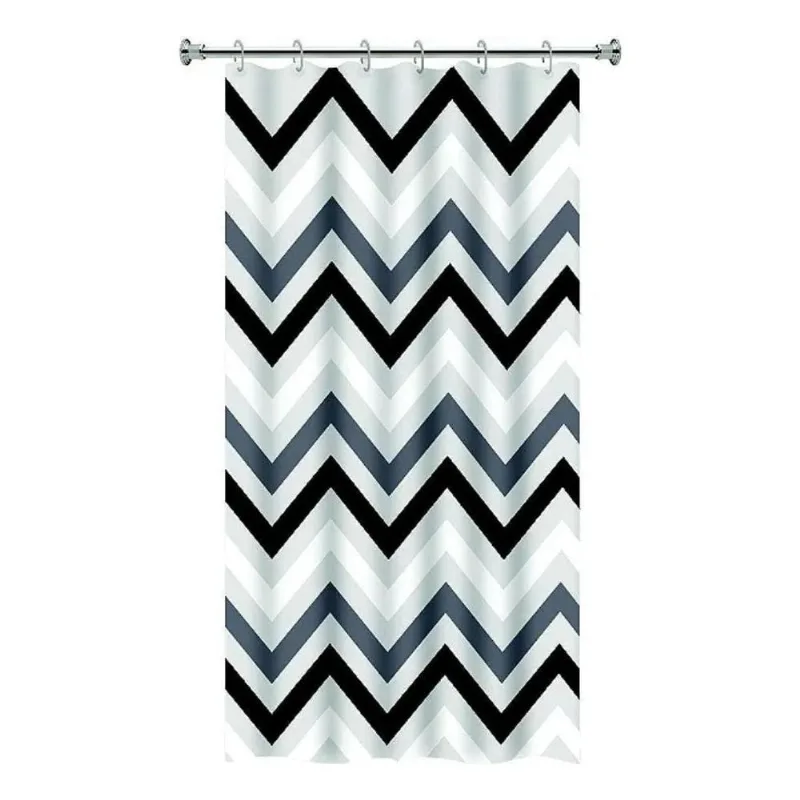 Cortina Box Banheiro Zig Zag Preto Branco Gancho 198x138cm