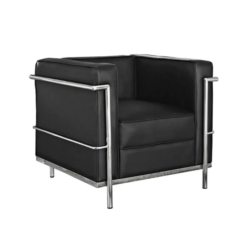 Poltrona Premium Le Corbusier Cromado Em Sintético Preto