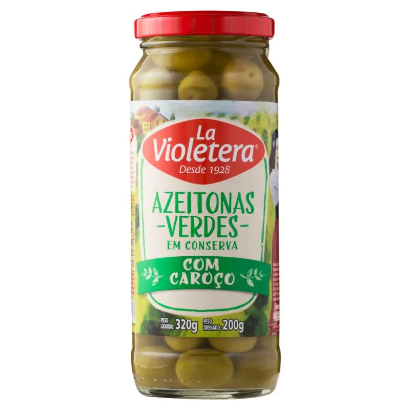 Azeitona Verde La Violetera com Caroço Vidro 200g