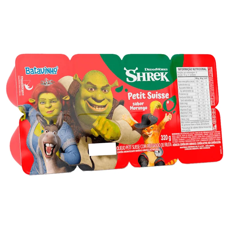 Petit Suisse Morango Shrek Batavo Batavinho Bandeja 320g 8 Unidades