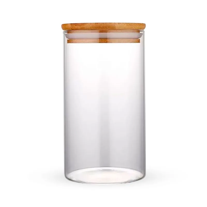 Pote Hermético Tampa de Bambu Para Alimentos Condimentos Temperos Cilíndrico 850ML - Show House - Utilidades Domesticas
