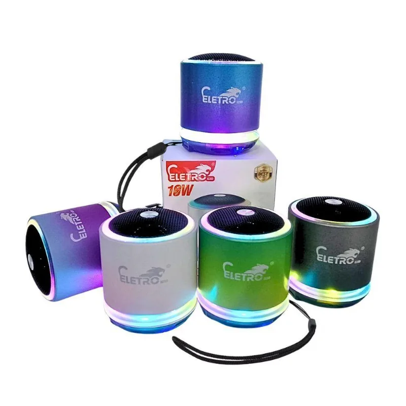 Mini Caixa De Som Bluetooth Usb 10w Led Rgb