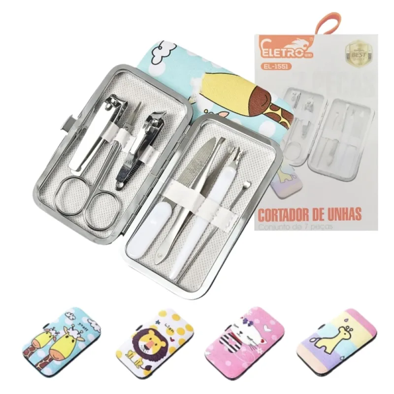 Kit Manicure Pedicure 7 em 1 Eletromex Aço Inoxidável com Estojo Portátil EL-1551 - Genérico - Saúde E Cuidados Pessoais