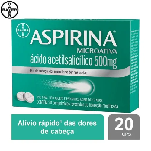 ANALGÉSICO ASPIRINA MICROATIVA 500MG BAYER 20 COMPRIMIDOS - ASPIRINA - Remédios