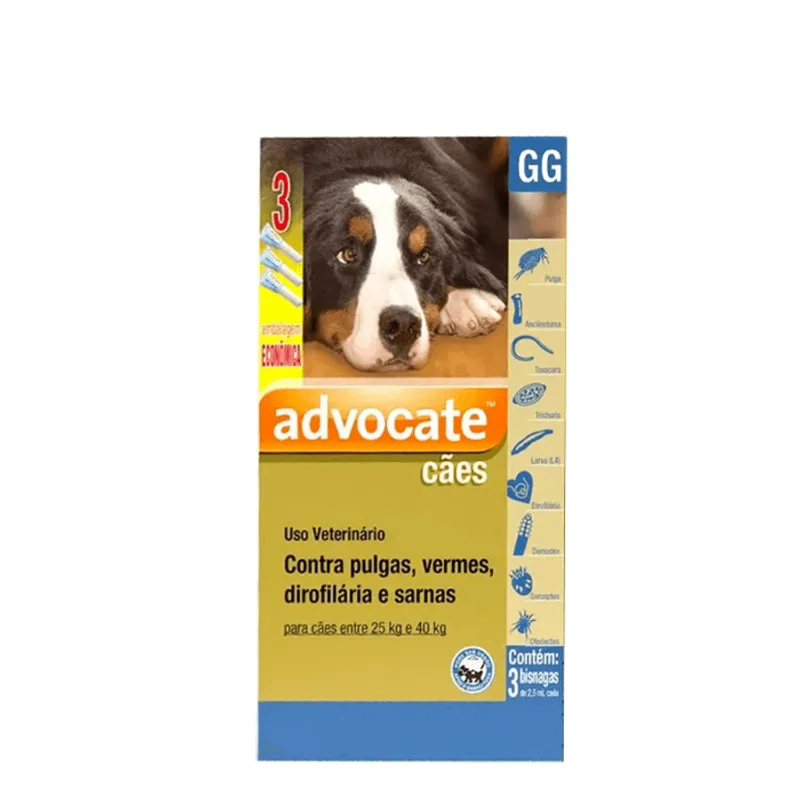 Advocate Caes Combo- para Cães de 25 até 40kg -3 pipetas com 4ml cada