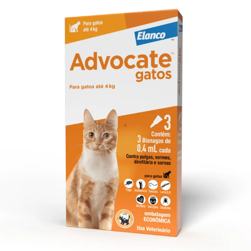 Advocate Gatos Combo - Para Gatos Até 4kg - 3 Pipetas