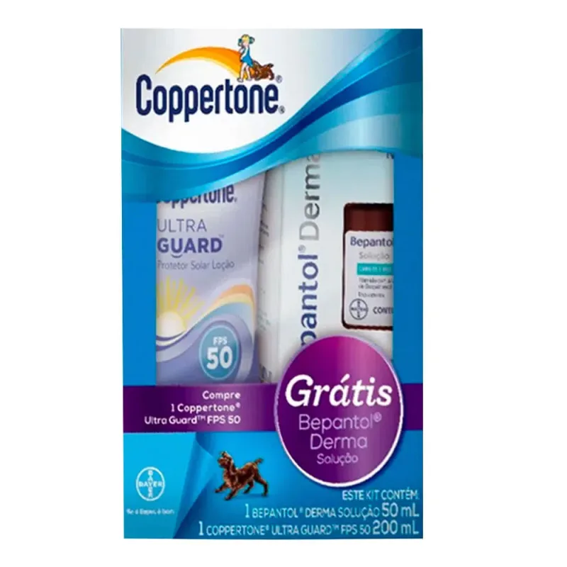 Protetor Solar Coppertone Ultra Guard Loção Fps 50 200ml Grátis Bepantol Derma Solução 50ml - Coppertone - Protetor Solar