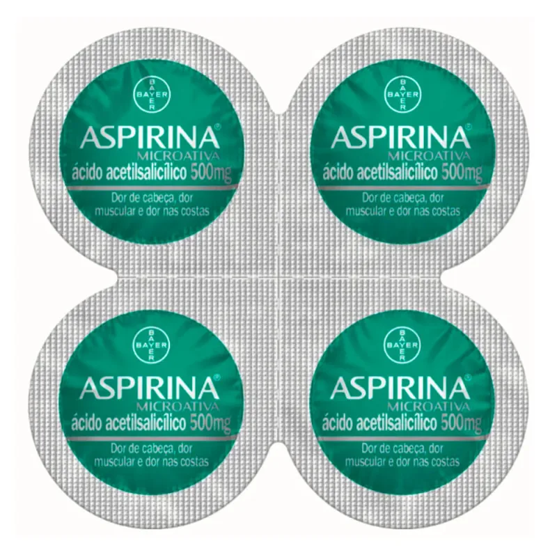 Analgésico, Anti-inflamatório e Antitérmico Aspirina Microativa 500mg 4 Comprimidos Revestidos de Liberação Modificada - Aspirina
