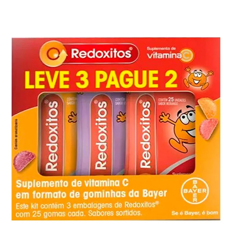 Kit Redoxitos 25 Gomas Mastigáveis 3 Unidades Sabor Sortido