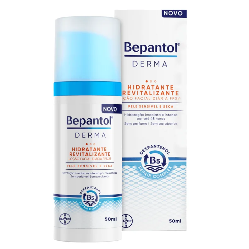 Loção Facial Bepantol Derma Hidratante Revitalizante FPS 25 Pele Seca e Sensível 50ml - Bepantol - Dermo E Beleza