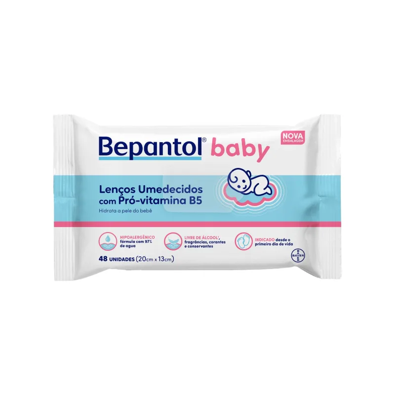 Lenços Umedecidos Bepantol Baby Sem Fragrância com Pró-Vitamina B5 Hipoalergênico 48 Unidades - Bepantol - Mamães E Bebês