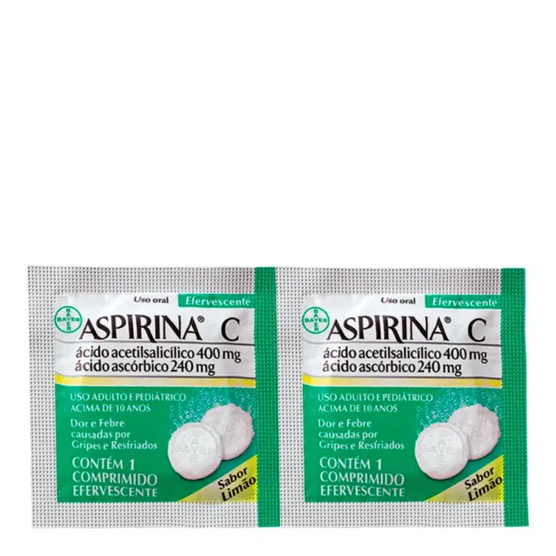 Analgésico e Antitérmico Aspirina C 400mg + 240mg 2 Comprimidos Efervescentes Limão - Aspirina - Remédios