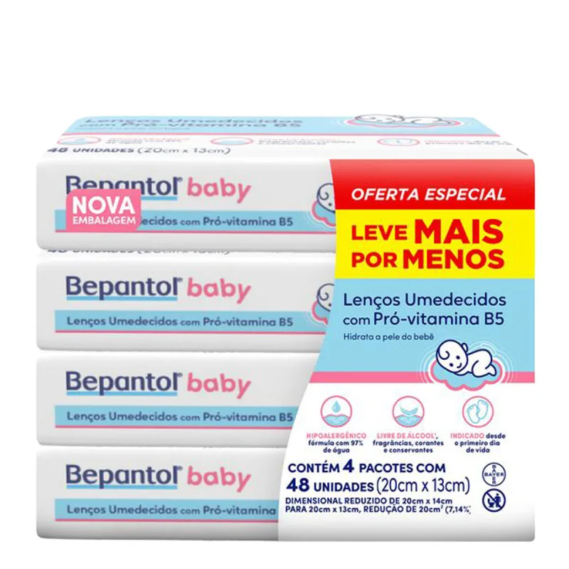 Kit Lenço Umedecido Bepantol Baby 4 Pacotes com 48 Unidades - Bepantol - Lenço Umedecido