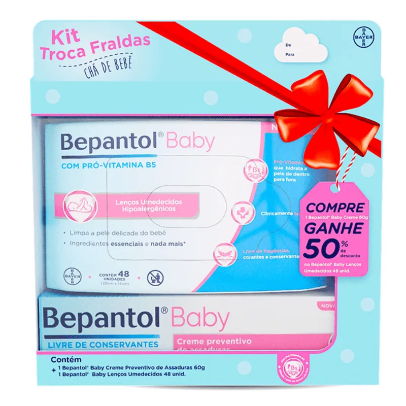 Kit Bepantol Baby Creme Preventivo de assaduras 60g + Lenço Umedecido 48 Unidades Kit Bepantol Baby Troca de Fraldas 1 Creme Preventivo de assaduras 60g + Lenços Umedecidos com 48 Unidades
