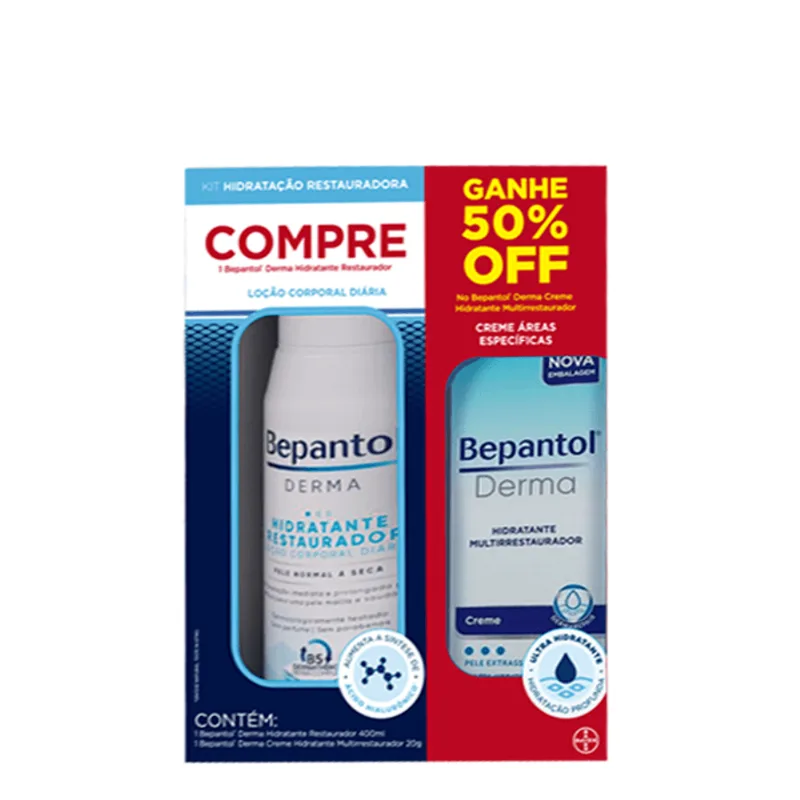 Kit Bepantol Derma Hidratante Restaurador Corporal 400ml + Creme Multirreparador 20g