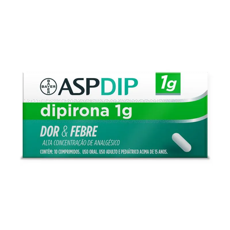 Dipirona AspDip 1g 10 Comprimidos - Aspirina - Medicamentos E Saúde