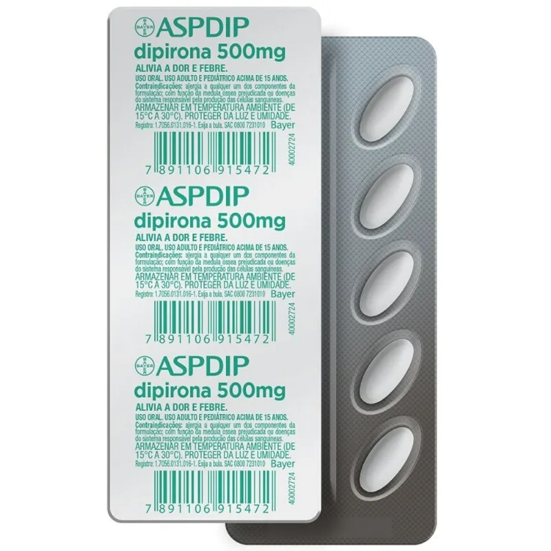 Aspdip Dipirona 500mg 10 Comprimidos Bayer
