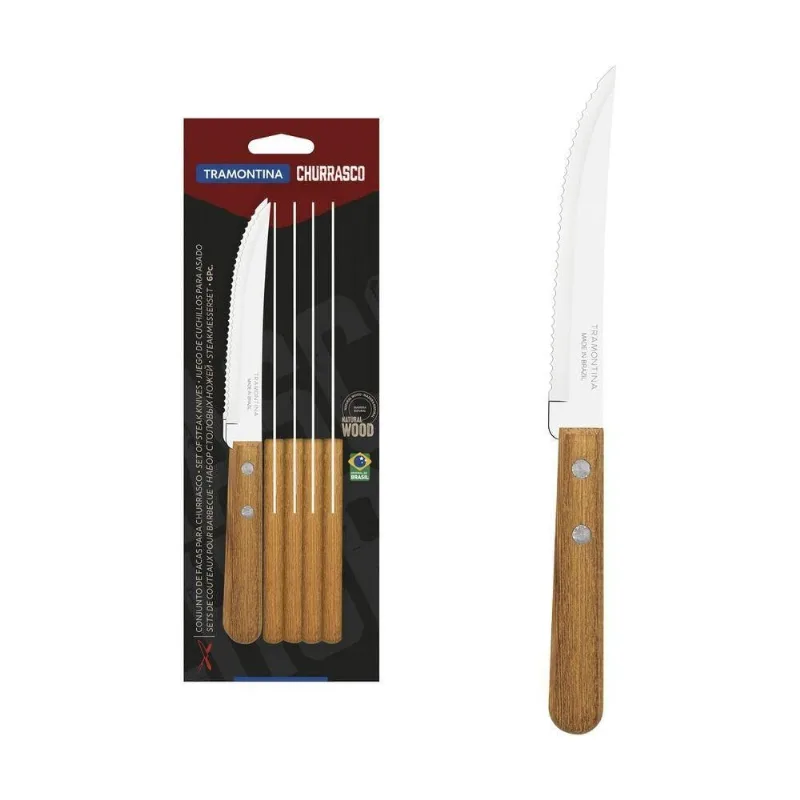 Conjunto de Facas para Churrasco Dynamic Lâminas Aço Inox Cabos Madeira 6 Peças Tramontina