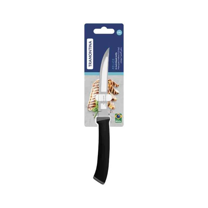 Faca Churrasco Felice Inox Fio Liso Cabo Preto 5" - Tramontina