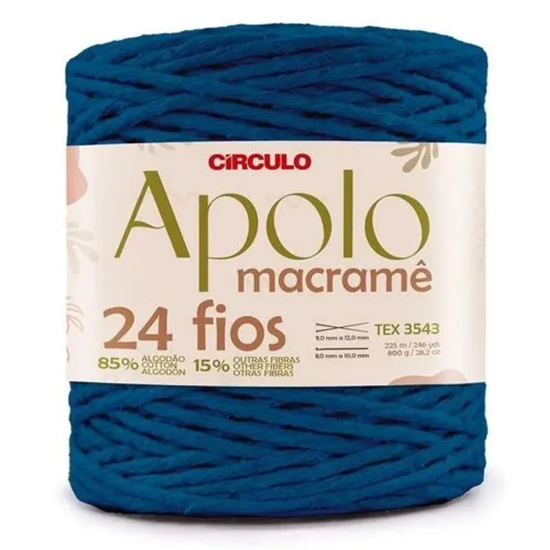 Linha Apolo Macrame 4/24 800gr 476803 Cor 20 Natural Azul Bic