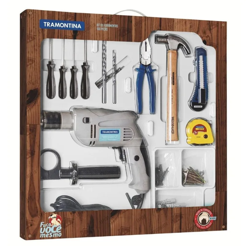 Kit Ferramentas Tramontina 100 Peças Com Furadeira 500w 127v