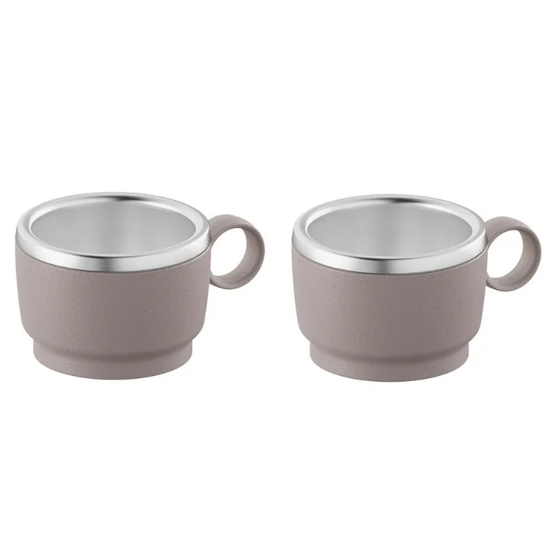 Conjunto De Xícaras Tramontina Em Aço Inox Cinza E Alças Redondas 2 Peças 80ml (MP)