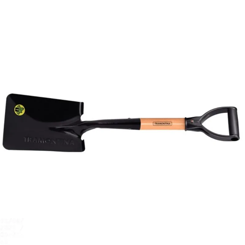 Pá Quadrada Pequena Tramontina Aço Cabo Madeira 45cm Empunhadura Plástica Reta Ergonômica Tramontina