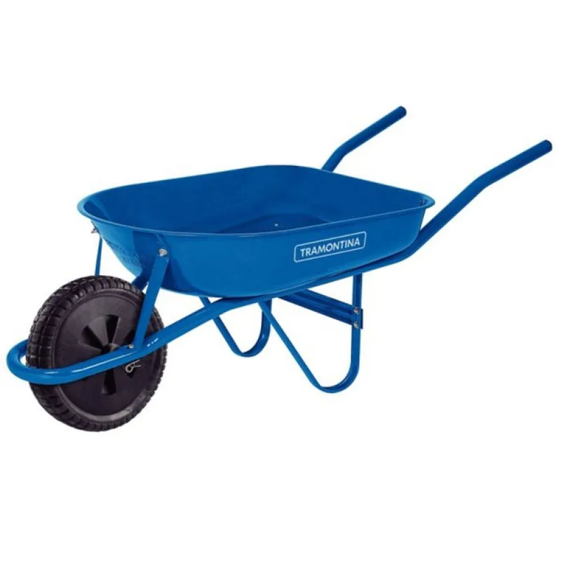 Carrinho de Mão Tramontina com Caçamba Rasa Metálica Azul 50 L, Braço Metálico e Pneu Maciço Tramontina