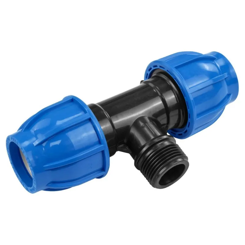 Tê 90° de Compressão Rosca Macho 20 mm x 1/2" Tramontina para Mangueiras de PEAD Tramontina