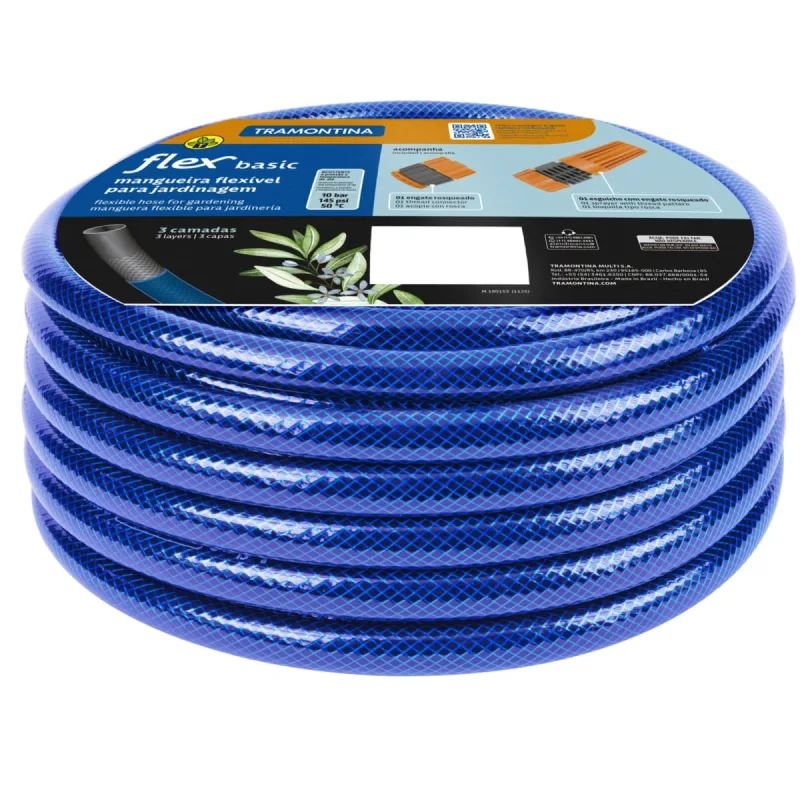 Mangueira Flex Basic Jardim Tramontina Azul Pvc 3 Camadas 10 M Engate Rosqueado Esguicho - Tramontina - Casa E Construção