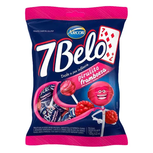Pirulito Recheado Com Bala Framboesa 7 Belo Pacote 120g - 7 BELO