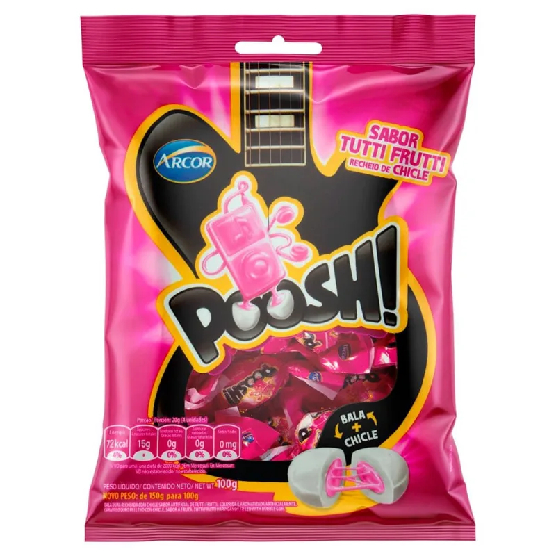 Bala Chiclete Poosh Tutti Frutti 100g - Arcor