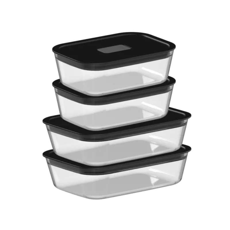 Conjunto de Potes de Vidro Herméticos 4 Peças Fresh Lock Preto Ou - OU - Utilidades Domesticas