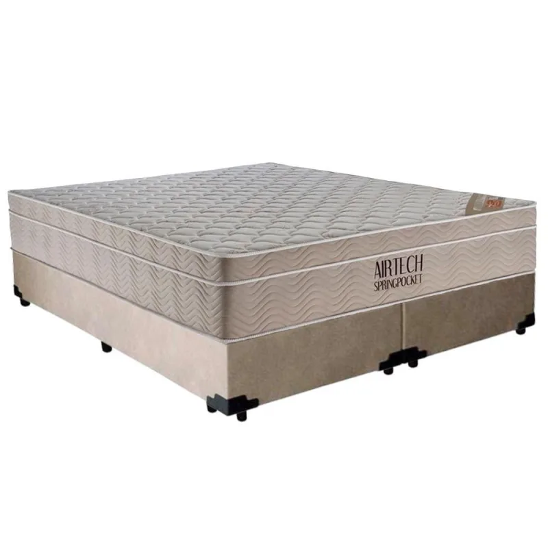 Cama Box Casal Bipartido Sintético + Colchão Ortobom Airtech Molas Ensacadas 65x138x188 Bege - ortobom - Agro