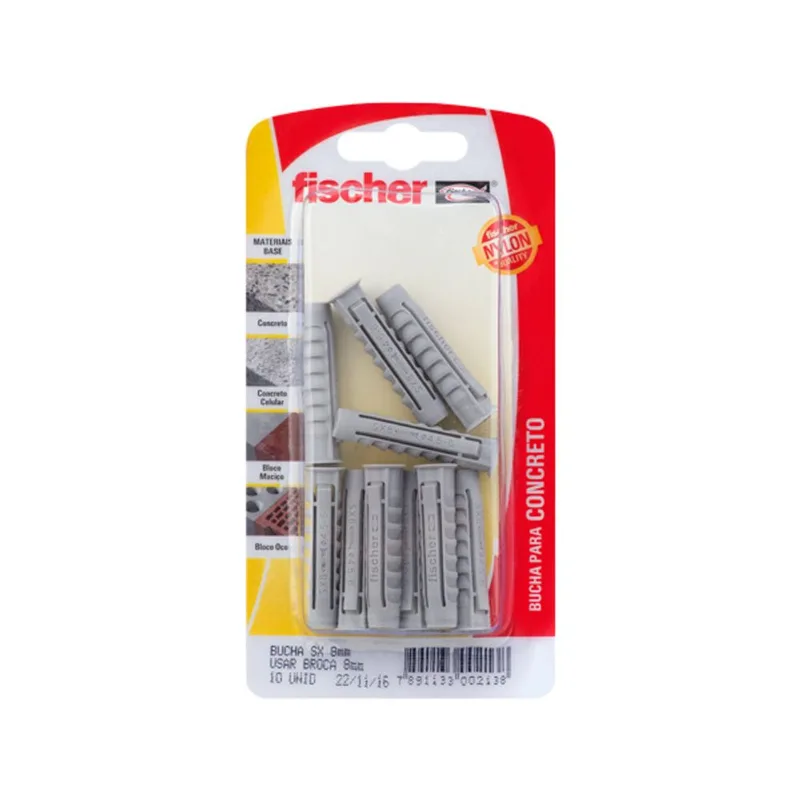 Bucha Nylon SX8 com 10 Unidades Cinza Fischer