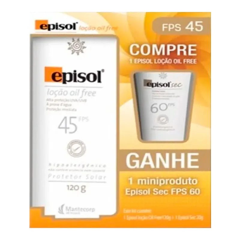 Kit Proteção Solar Facial Episol Oil Free FPS 45 + Episol Sec FPS 60