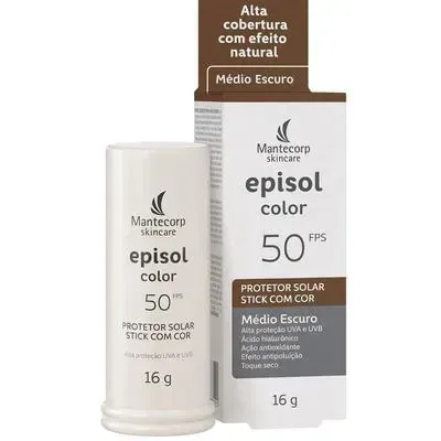 Protetor Solar Facial Episol Color FPS50 Médio Escuro Stick 16g - Mantecorp - Dermo E Beleza