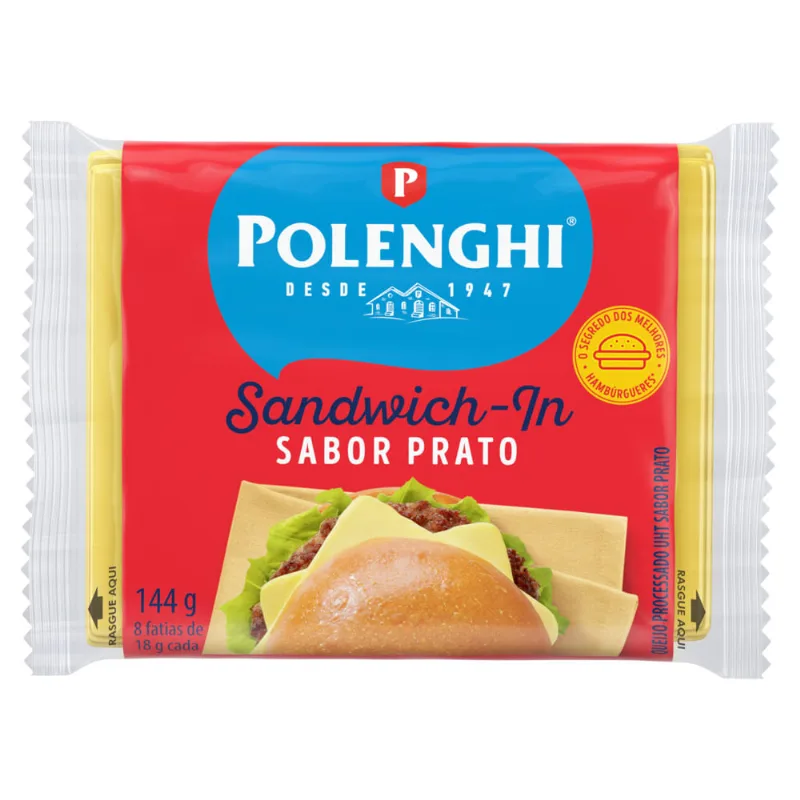 Queijo Prato Polenghi Sandwich-In 144g com 8 Fatias de 18g cada