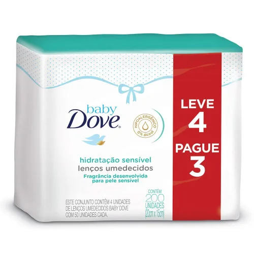 KIT DOVE BABY LENÇOS UMEDECIDOS HIDRATAÇÃO SENSÍVEL 200 UNIDADES - HIDRAT - Lenço Umedecido
